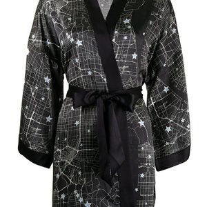 NWT Fred Segal black white and blue Star Map print, size XS/S, 100% silk robe